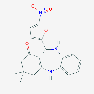 molecular formula C19H19N3O4 B447072 9,9-dimethyl-6-(5-nitrofuran-2-yl)-6,8,10,11-tetrahydro-5H-benzo[b][1,4]benzodiazepin-7-one CAS No. 372508-69-5