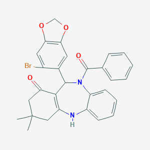 molecular formula C29H25BrN2O4 B447074 5-Benzoyl-6-(6-bromo-1,3-benzodioxol-5-yl)-9,9-dimethyl-6,8,10,11-tetrahydrobenzo[b][1,4]benzodiazepin-7-one 