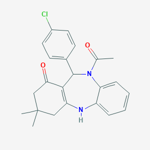 molecular formula C23H23ClN2O2 B447076 5-Acetyl-6-(4-chlorophenyl)-9,9-dimethyl-6,8,10,11-tetrahydrobenzo[b][1,4]benzodiazepin-7-one 