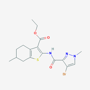 molecular formula C17H20BrN3O3S B447078 ethyl 2-{[(4-bromo-1-methyl-1H-pyrazol-3-yl)carbonyl]amino}-6-methyl-4,5,6,7-tetrahydro-1-benzothiophene-3-carboxylate 