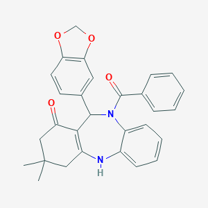 molecular formula C29H26N2O4 B447081 6-(1,3-Benzodioxol-5-yl)-5-benzoyl-9,9-dimethyl-6,8,10,11-tetrahydrobenzo[b][1,4]benzodiazepin-7-one CAS No. 312621-13-9