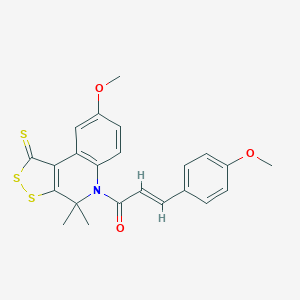 molecular formula C23H21NO3S3 B447089 (E)-1-(8-methoxy-4,4-dimethyl-1-sulfanylidenedithiolo[3,4-c]quinolin-5-yl)-3-(4-methoxyphenyl)prop-2-en-1-one CAS No. 354540-55-9