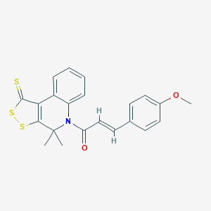 molecular formula C22H19NO2S3 B447090 (E)-1-(4,4-dimethyl-1-sulfanylidenedithiolo[3,4-c]quinolin-5-yl)-3-(4-methoxyphenyl)prop-2-en-1-one CAS No. 350994-76-2