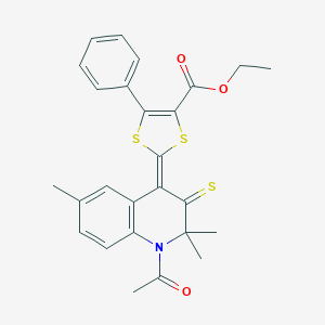 molecular formula C26H25NO3S3 B447091 ethyl (2Z)-2-(1-acetyl-2,2,6-trimethyl-3-sulfanylidenequinolin-4-ylidene)-5-phenyl-1,3-dithiole-4-carboxylate CAS No. 354540-56-0