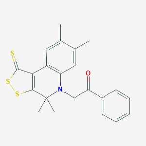 molecular formula C22H21NOS3 B447098 1-phenyl-2-(4,4,7,8-tetramethyl-1-thioxo-1,4-dihydro-5H-[1,2]dithiolo[3,4-c]quinolin-5-yl)ethanone CAS No. 351498-47-0
