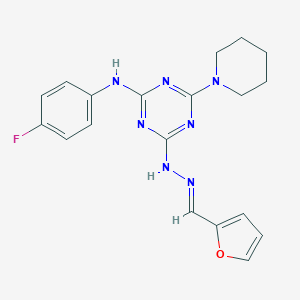 N-(4-fluorophenyl)-4-[(2E)-2-(furan-2-ylmethylidene)hydrazinyl]-6-(piperidin-1-yl)-1,3,5-triazin-2-amine