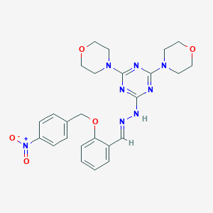 molecular formula C25H28N8O5 B447116 2,4-di(morpholin-4-yl)-6-[(2E)-2-{2-[(4-nitrobenzyl)oxy]benzylidene}hydrazinyl]-1,3,5-triazine 