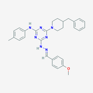 molecular formula C30H33N7O B447122 4-Methoxybenzaldehyde [4-(4-benzyl-1-piperidinyl)-6-(4-toluidino)-1,3,5-triazin-2-yl]hydrazone 