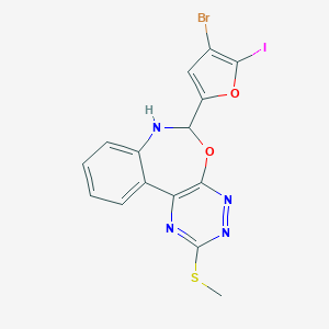 6-(4-Bromo-5-iodo-2-furyl)-6,7-dihydro[1,2,4]triazino[6,5-d][3,1]benzoxazepin-2-yl methyl sulfide