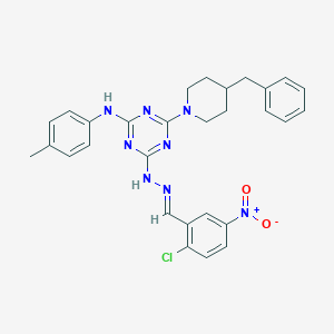 2-Chloro-5-nitrobenzaldehyde [4-(4-benzyl-1-piperidinyl)-6-(4-toluidino)-1,3,5-triazin-2-yl]hydrazone