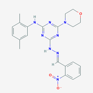 molecular formula C22H24N8O3 B447137 2-Nitrobenzaldehyde [4-(2,5-dimethylanilino)-6-(4-morpholinyl)-1,3,5-triazin-2-yl]hydrazone 
