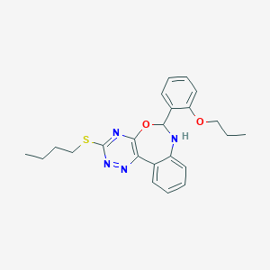 molecular formula C23H26N4O2S B447150 3-(Butylsulfanyl)-6-(2-propoxyphenyl)-6,7-dihydro[1,2,4]triazino[5,6-d][3,1]benzoxazepine 