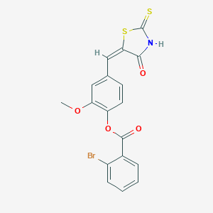 molecular formula C18H12BrNO4S2 B447151 2-methoxy-4-[(E)-(4-oxo-2-thioxo-1,3-thiazolidin-5-ylidene)methyl]phenyl 2-bromobenzoate 