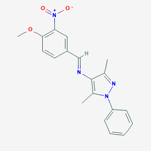 molecular formula C19H18N4O3 B447172 4-({3-nitro-4-methoxybenzylidene}amino)-3,5-dimethyl-1-phenyl-1H-pyrazole 
