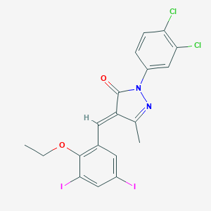 molecular formula C19H14Cl2I2N2O2 B447219 2-(3,4-dichlorophenyl)-4-(2-ethoxy-3,5-diiodobenzylidene)-5-methyl-2,4-dihydro-3H-pyrazol-3-one 