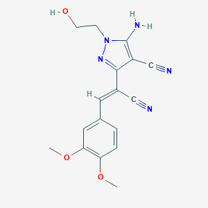 molecular formula C17H17N5O3 B447220 5-amino-3-[1-cyano-2-(3,4-dimethoxyphenyl)vinyl]-1-(2-hydroxyethyl)-1H-pyrazole-4-carbonitrile 