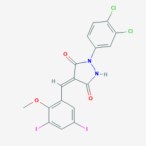 molecular formula C17H10Cl2I2N2O3 B447222 1-(3,4-Dichlorophenyl)-4-(3,5-diiodo-2-methoxybenzylidene)-3,5-pyrazolidinedione 