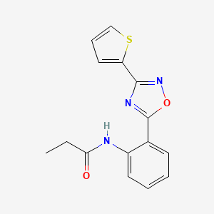 molecular formula C15H13N3O2S B4472365 N-{2-[3-(2-thienyl)-1,2,4-oxadiazol-5-yl]phenyl}propanamide 