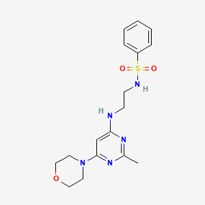 molecular formula C17H23N5O3S B4472371 N-(2-{[2-methyl-6-(4-morpholinyl)-4-pyrimidinyl]amino}ethyl)benzenesulfonamide 