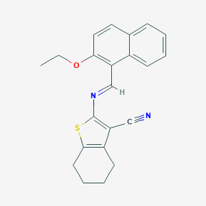 molecular formula C22H20N2OS B447238 2-{[(2-Ethoxy-1-naphthyl)methylene]amino}-4,5,6,7-tetrahydro-1-benzothiophene-3-carbonitrile 