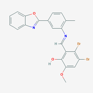 molecular formula C22H16Br2N2O3 B447240 2-({[5-(1,3-Benzoxazol-2-yl)-2-methylphenyl]imino}methyl)-3,4-dibromo-6-methoxyphenol 