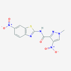 molecular formula C12H8N6O5S B447245 4-nitro-N-{6-nitro-1,3-benzothiazol-2-yl}-1-methyl-1H-pyrazole-3-carboxamide 