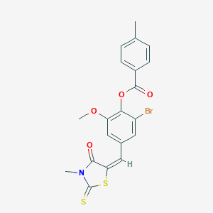 2-bromo-6-methoxy-4-[(E)-(3-methyl-4-oxo-2-thioxo-1,3-thiazolidin-5-ylidene)methyl]phenyl 4-methylbenzoate