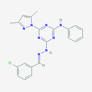 molecular formula C21H19ClN8 B447254 3-chlorobenzaldehyde [4-anilino-6-(3,5-dimethyl-1H-pyrazol-1-yl)-1,3,5-triazin-2-yl]hydrazone 