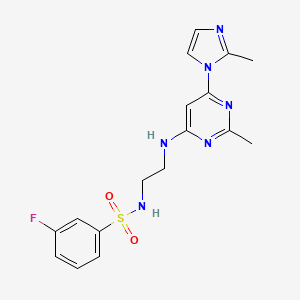 molecular formula C17H19FN6O2S B4472541 3-fluoro-N-(2-{[2-methyl-6-(2-methyl-1H-imidazol-1-yl)-4-pyrimidinyl]amino}ethyl)benzenesulfonamide 