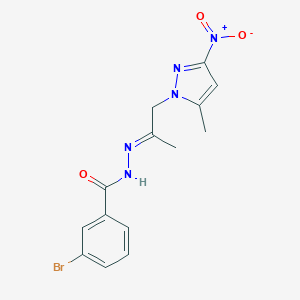 molecular formula C14H14BrN5O3 B447255 3-bromo-N'-(2-{3-nitro-5-methyl-1H-pyrazol-1-yl}-1-methylethylidene)benzohydrazide 