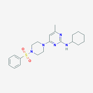 molecular formula C21H29N5O2S B4472562 4-[4-(benzenesulfonyl)piperazin-1-yl]-N-cyclohexyl-6-methylpyrimidin-2-amine 