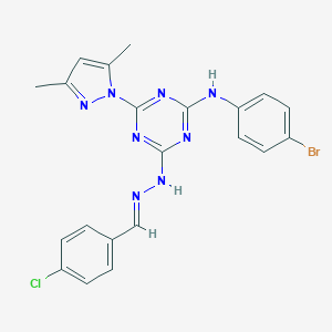 4-chlorobenzaldehyde [4-(4-bromoanilino)-6-(3,5-dimethyl-1H-pyrazol-1-yl)-1,3,5-triazin-2-yl]hydrazone