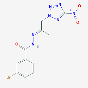 molecular formula C11H10BrN7O3 B447267 3-bromo-N'-(2-{5-nitro-2H-tetraazol-2-yl}-1-methylethylidene)benzohydrazide 