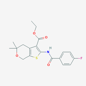 molecular formula C19H20FNO4S B447283 ethyl 2-[(4-fluorobenzoyl)amino]-5,5-dimethyl-4,7-dihydro-5H-thieno[2,3-c]pyran-3-carboxylate CAS No. 354541-80-3