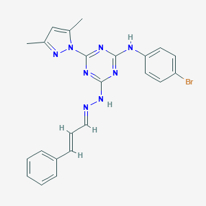 3-phenylacrylaldehyde [4-(4-bromoanilino)-6-(3,5-dimethyl-1H-pyrazol-1-yl)-1,3,5-triazin-2-yl]hydrazone