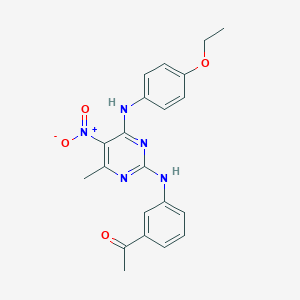molecular formula C21H21N5O4 B447285 1-[3-({4-(4-Ethoxyanilino)-5-nitro-6-methyl-2-pyrimidinyl}amino)phenyl]ethanone 