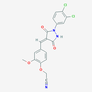 molecular formula C19H13Cl2N3O4 B447289 (4-{[1-(3,4-Dichlorophenyl)-3,5-dioxo-4-pyrazolidinylidene]methyl}-2-methoxyphenoxy)acetonitrile 