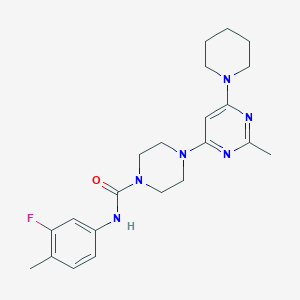 molecular formula C22H29FN6O B4472894 N-(3-Fluoro-4-methylphenyl)-4-[2-methyl-6-(piperidin-1-YL)pyrimidin-4-YL]piperazine-1-carboxamide 