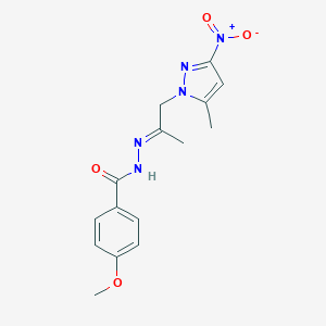 molecular formula C15H17N5O4 B447290 N'-(2-{3-nitro-5-methyl-1H-pyrazol-1-yl}-1-methylethylidene)-4-methoxybenzohydrazide 