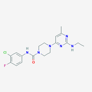 molecular formula C18H22ClFN6O B4472930 N-(3-chloro-4-fluorophenyl)-4-[2-(ethylamino)-6-methyl-4-pyrimidinyl]-1-piperazinecarboxamide 