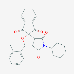 molecular formula C27H25NO5 B447295 5-cyclohexyl-1-(2-methylphenyl)spiro[3a,6a-dihydro-1H-furo[3,4-c]pyrrole-3,2'-indene]-1',3',4,6-tetrone CAS No. 306947-29-5