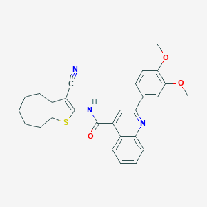 molecular formula C28H25N3O3S B447296 N-(3-cyano-5,6,7,8-tetrahydro-4H-cyclohepta[b]thiophen-2-yl)-2-(3,4-dimethoxyphenyl)quinoline-4-carboxamide 