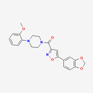 molecular formula C22H21N3O5 B4473118 1-{[5-(1,3-benzodioxol-5-yl)-3-isoxazolyl]carbonyl}-4-(2-methoxyphenyl)piperazine 