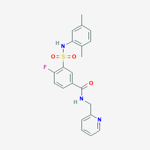 molecular formula C21H20FN3O3S B4473174 3-[(2,5-dimethylphenyl)sulfamoyl]-4-fluoro-N-(pyridin-2-ylmethyl)benzamide 