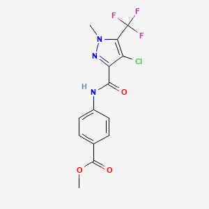 molecular formula C14H11ClF3N3O3 B4473195 Methyl 4-[4-chloro-1-methyl-5-(trifluoromethyl)-1H-pyrazole-3-amido]benzoate 