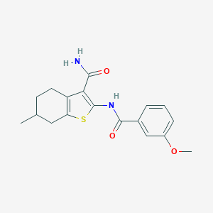 molecular formula C18H20N2O3S B447354 2-[(3-Methoxybenzoyl)amino]-6-methyl-4,5,6,7-tetrahydro-1-benzothiophene-3-carboxamide 