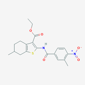 molecular formula C20H22N2O5S B447361 Ethyl 2-({4-nitro-3-methylbenzoyl}amino)-6-methyl-4,5,6,7-tetrahydro-1-benzothiophene-3-carboxylate 