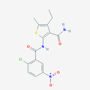 molecular formula C15H14ClN3O4S B447369 2-({2-Chloro-5-nitrobenzoyl}amino)-4-ethyl-5-methyl-3-thiophenecarboxamide 