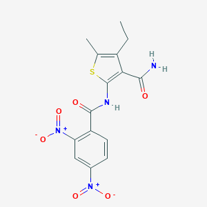 molecular formula C15H14N4O6S B447397 2-({2,4-Bisnitrobenzoyl}amino)-4-ethyl-5-methyl-3-thiophenecarboxamide 