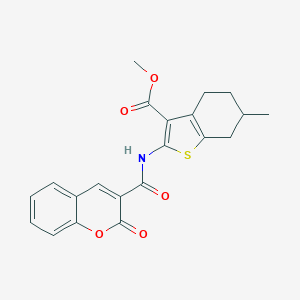 molecular formula C21H19NO5S B447403 Methyl 6-methyl-2-[(2-oxochromene-3-carbonyl)amino]-4,5,6,7-tetrahydro-1-benzothiophene-3-carboxylate CAS No. 302576-87-0